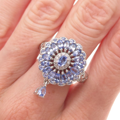 Chuck Clemency 925 Sterling Silver Real Tanzanite & White Topaz Ring Size 8.25