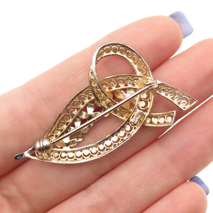 FOREIGN 925 Sterling Silver Gold Plated Vintage Flower Filigree Pin Brooch