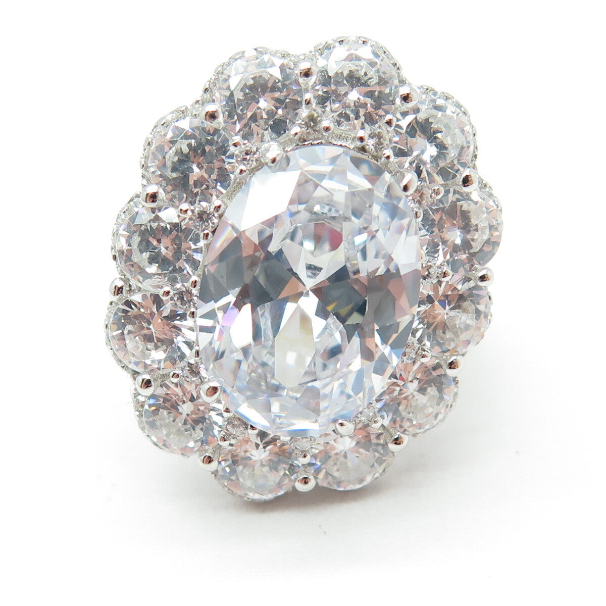 925 Sterling Silver Oval & Round-Cut C Z Ring Size 8