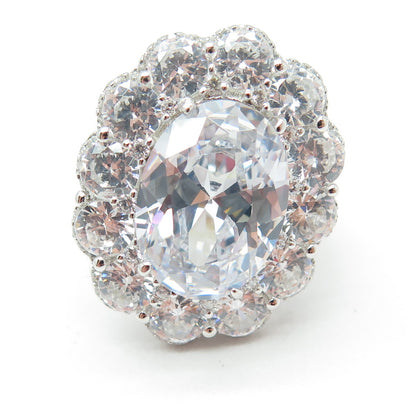 925 Sterling Silver Oval & Round-Cut C Z Ring Size 8