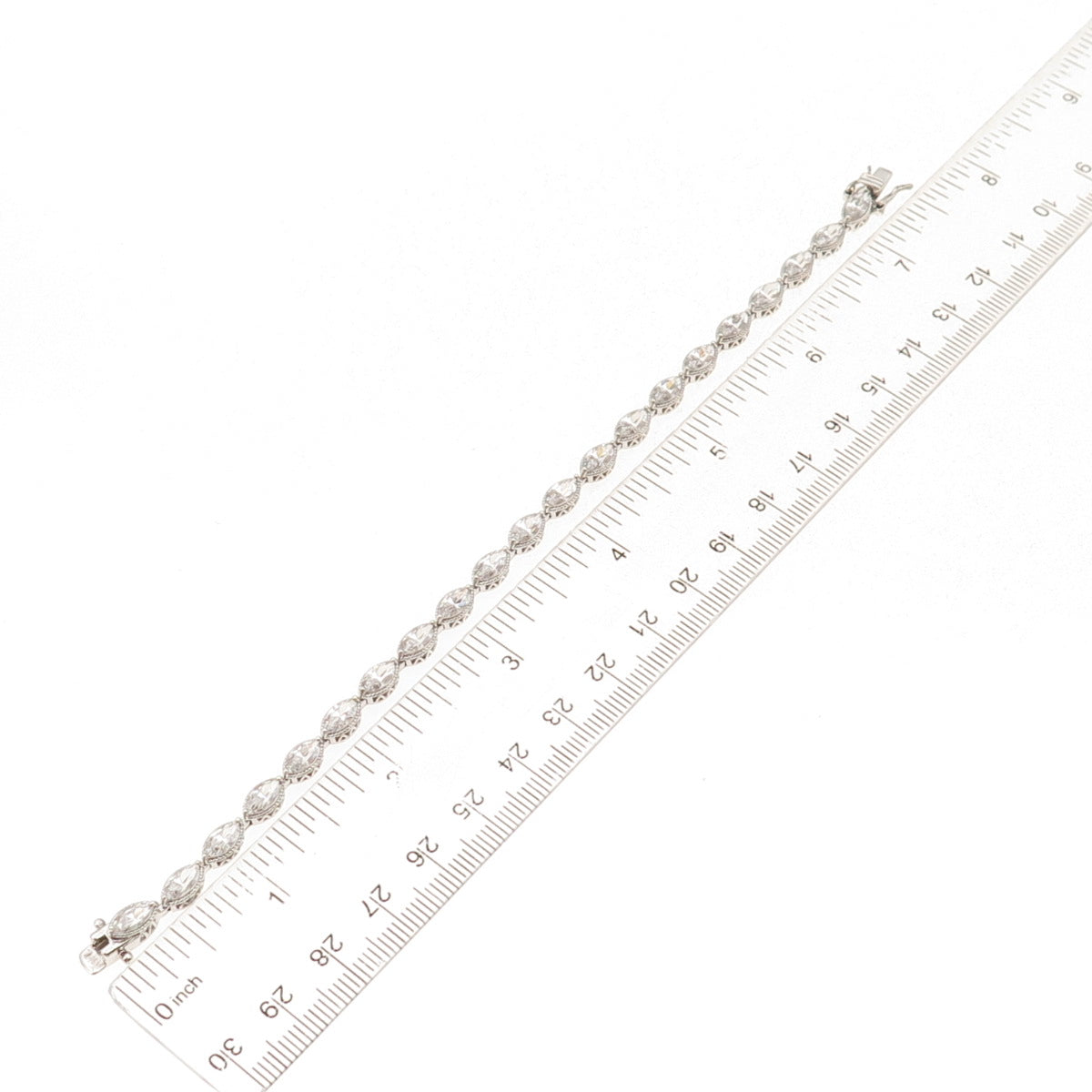 925 Sterling Silver Marquise-Cut C Z Link Bracelet 7"