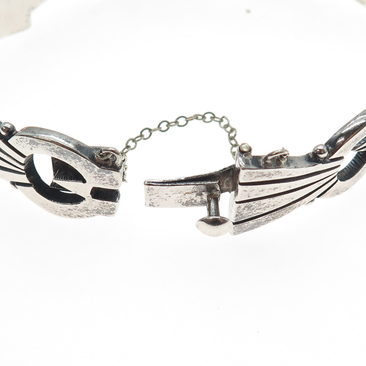 925 Sterling Silver Vintage Mexico Modernist Oxidized Bracelet 7.5"