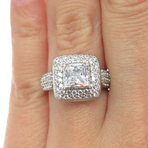 925 Sterling Silver Princess & Round-Cut C Z Engagement Ring Size 6.5