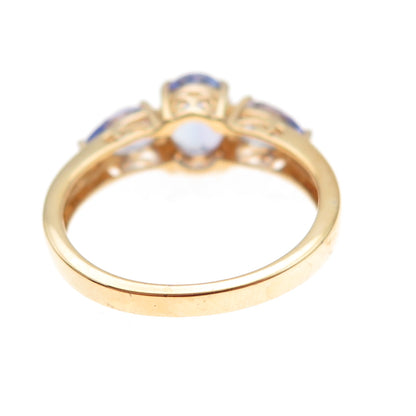 925 Sterling Silver Gold Plated Real Oval & Pear-Cut Tanzanite Ring Size 8