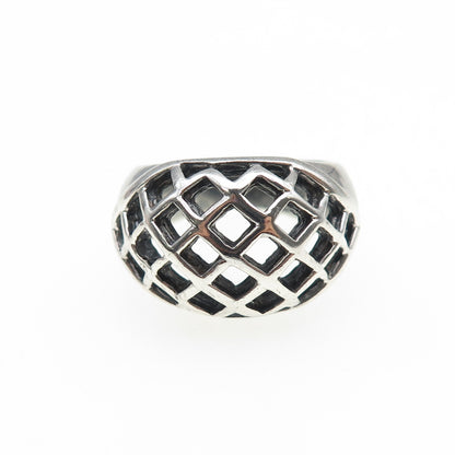 925 Sterling Silver Vintage Modernist Cage Dome Oxidized Ring Size 6.75