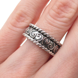 Geo Art 925 Sterling Vintage Celtic Spiral Oxidized Rotating Band Size Ring 6.5