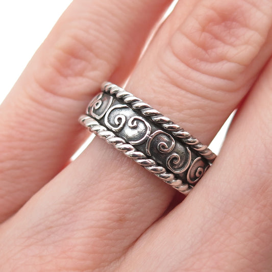 Geo Art 925 Sterling Vintage Celtic Spiral Oxidized Rotating Band Size Ring 6.5