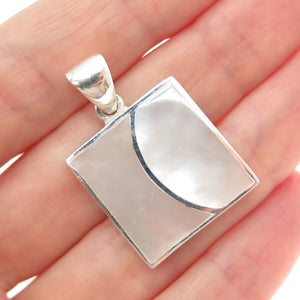 925 Sterling Silver Vintage Real MOP Modernist Square Charm Pendant