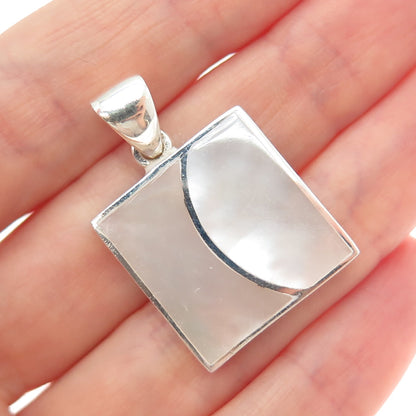 925 Sterling Silver Vintage Real MOP Modernist Square Charm Pendant