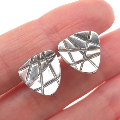 925 Sterling Silver Vintage Modernist Oxidized Screw Back Earrings