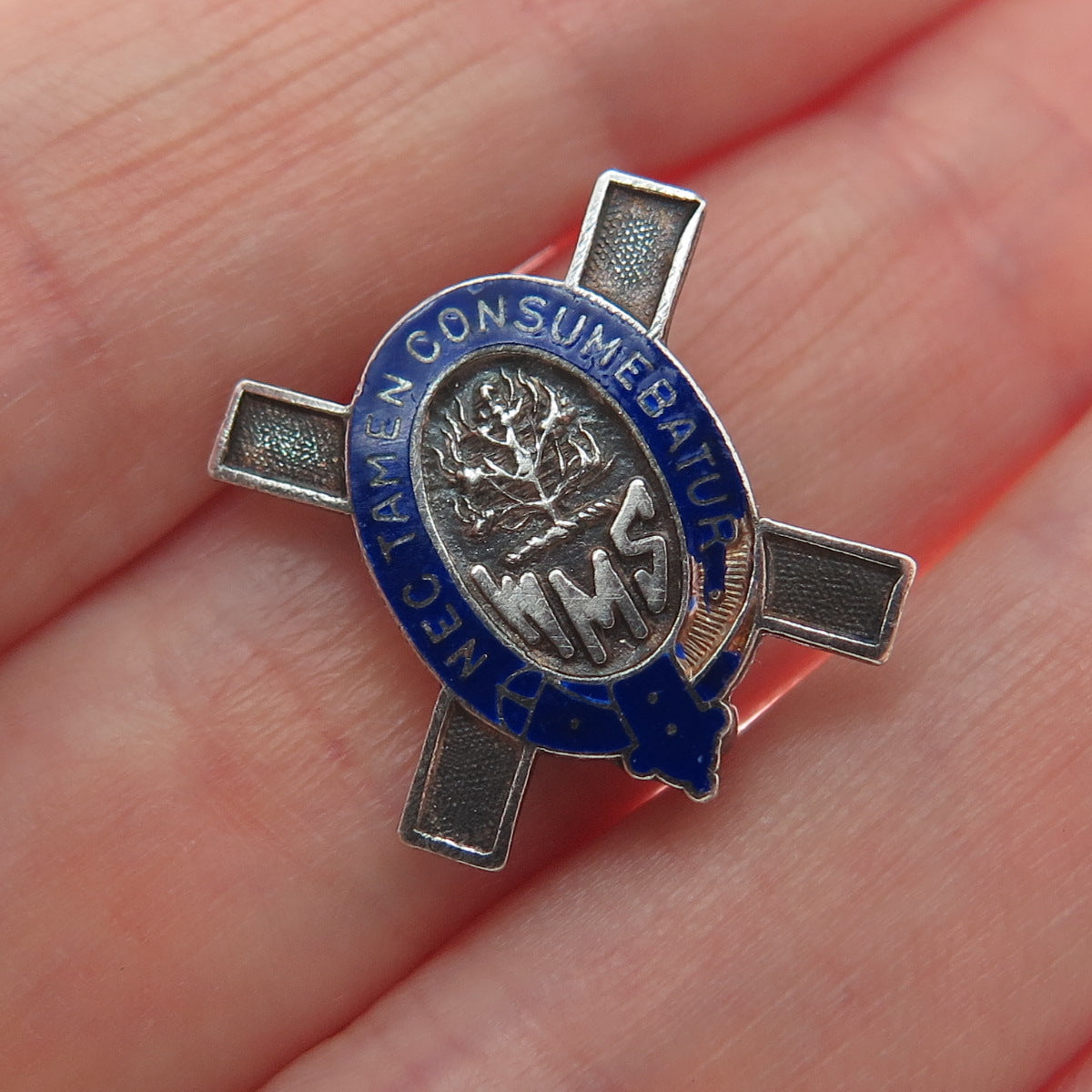 ELLIS BROS 925 Sterling Silver Vintage Enamel Scottish "WMS" Burning Bush Brooch