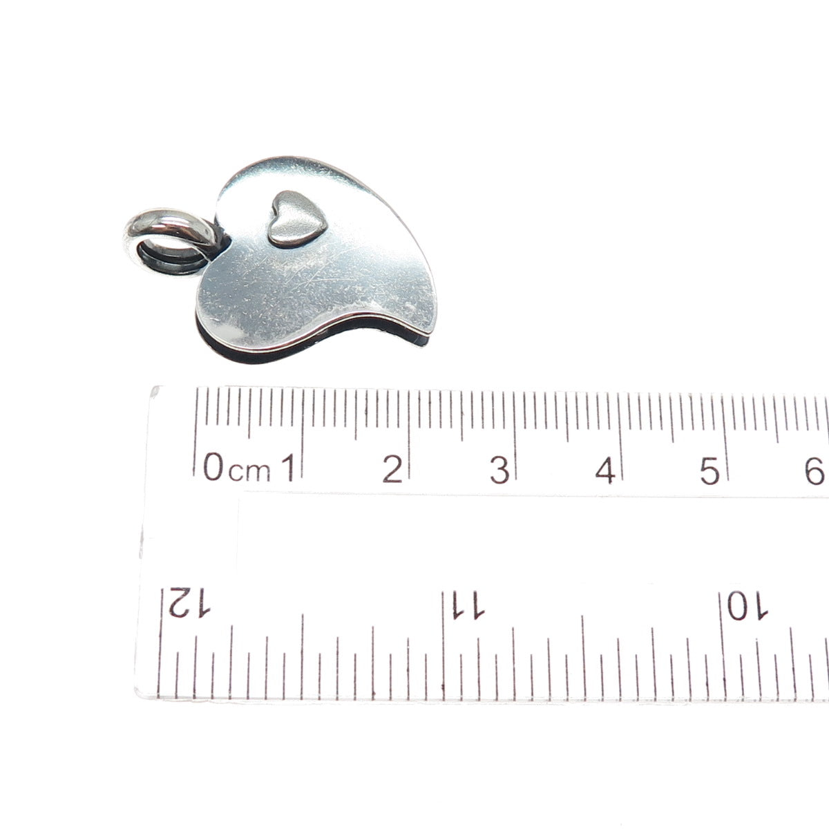 925 Sterling Silver Vintage Modernist Heart Oxidized Charm Pendant