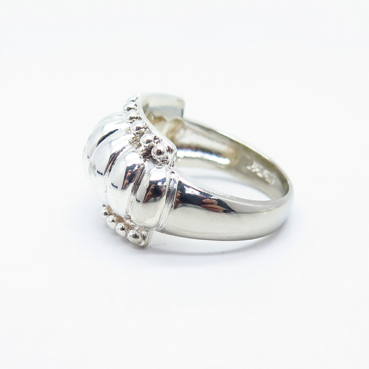 925 Sterling Silver Ribbed Beaded Ring Size 7.25
