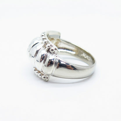 925 Sterling Silver Ribbed Beaded Ring Size 7.25