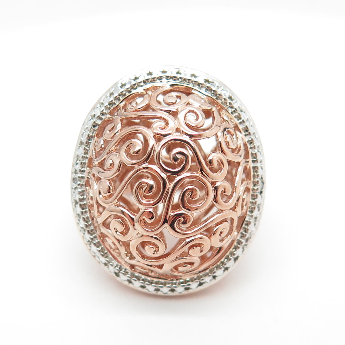 ROSS SIMONS 925 Sterling Silver Rose Gold Plated Diamond Accent Ring Size 6.25