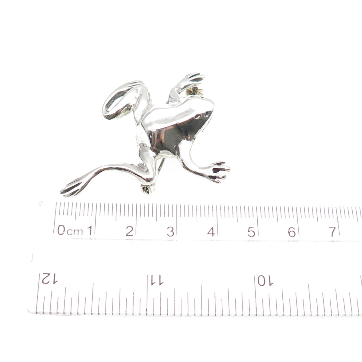 925 Sterling Silver Vintage Frog For Good Luck Oxidized Pin Brooch