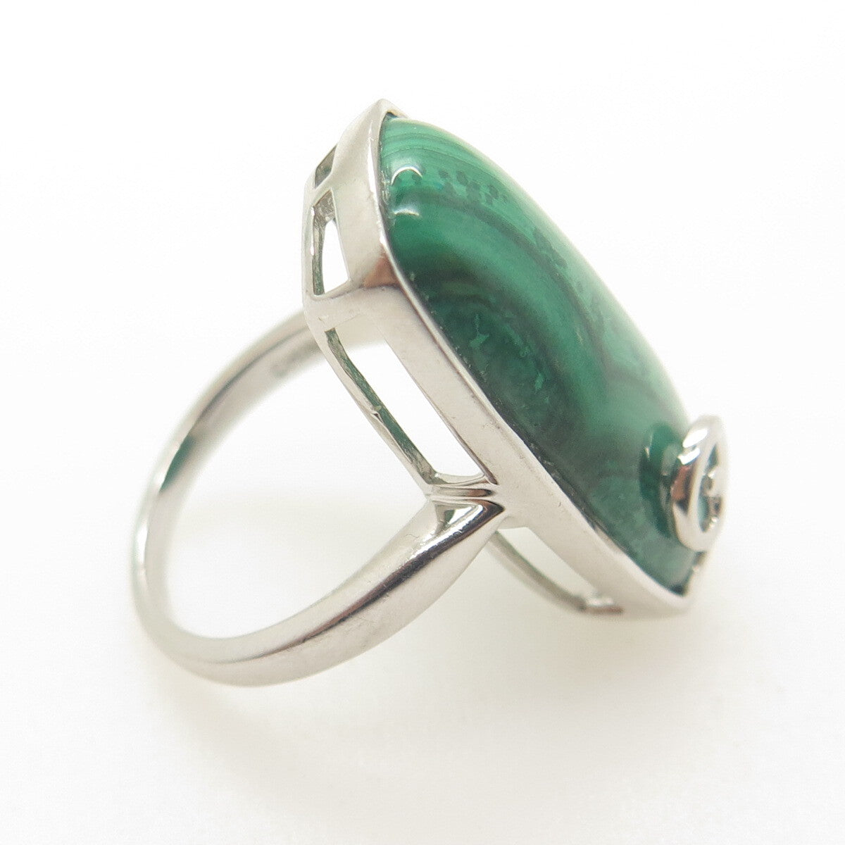 HAROLD TRUJILLO 925 Sterling Silver Real Cabochon Malachite Spiral Ring Size 6