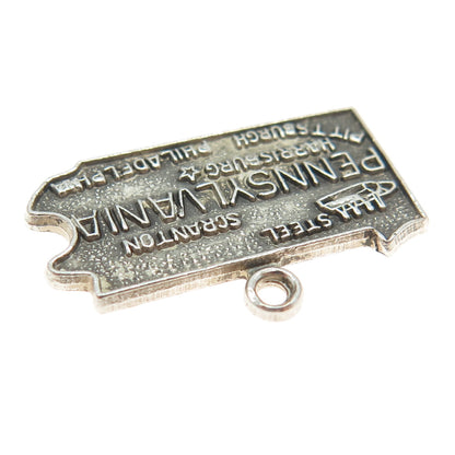 925 Sterling Silver Vintage Pennsylvania State Map Charm Pendant