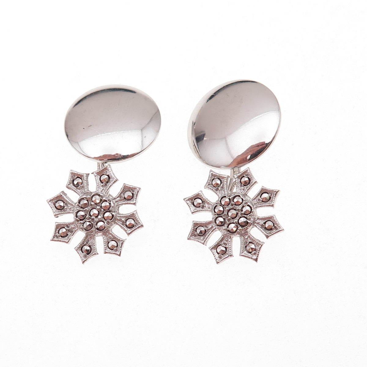 925 Sterling Silver Antique Art Deco Real Marcasite Floral Cufflinks