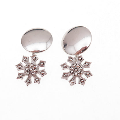 925 Sterling Silver Antique Art Deco Real Marcasite Floral Cufflinks