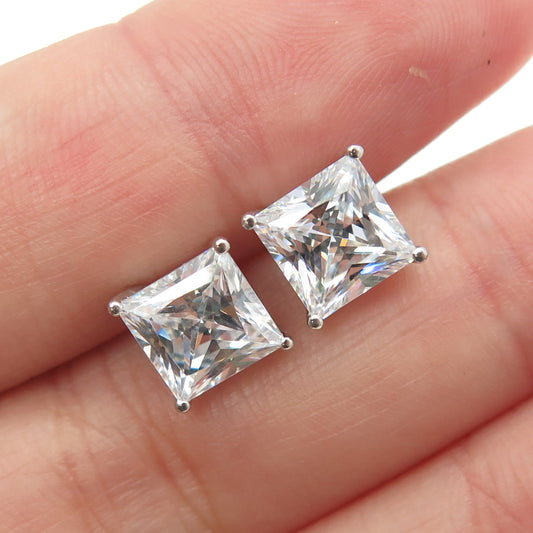 925 Sterling Silver Princess-Cut C Z Stud Earrings