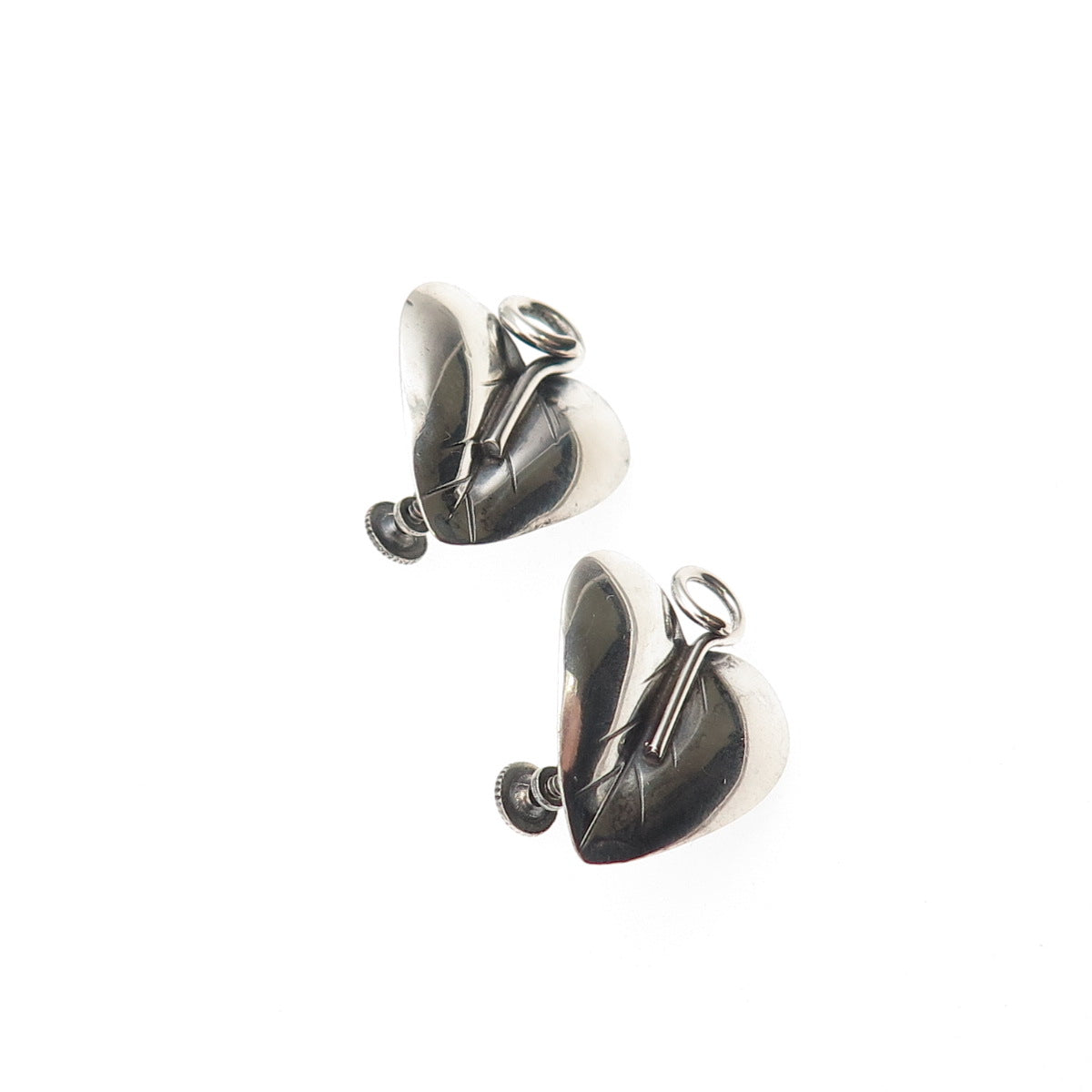 925 Sterling Silver Antique Art Deco Floral Leaf Oxidized Screw Back Earrings