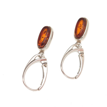 TOM 925 Sterling Silver Vintage Real Amber Modernist Dangle Earrings