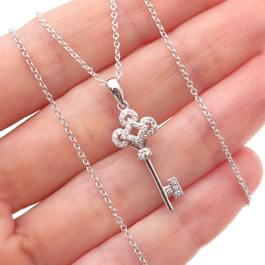 925 Sterling Silver Round-Cut C Z Club Key Cable Chain Necklace 18"