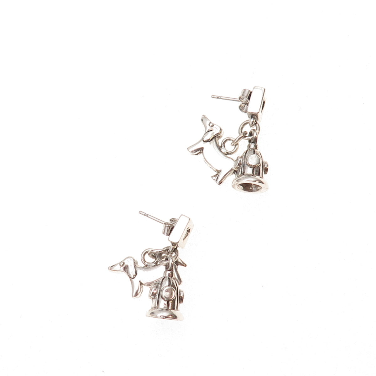 Anne 925 Sterling Silver Vintage Dachshund & Fire Hydrant Dangle Earrings
