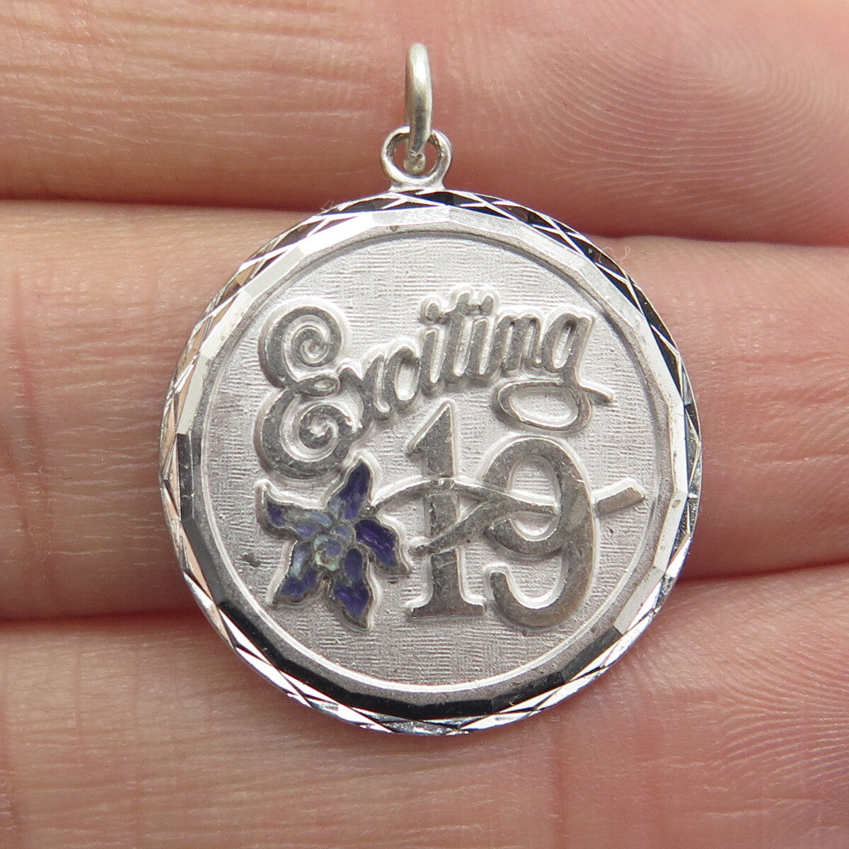 GRIFFITH & SONS CO. 925 Sterling Silver Vintage Enamel "Exciting 19" Pendant