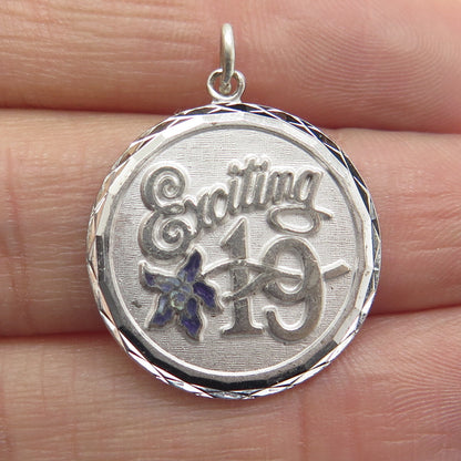 GRIFFITH & SONS CO. 925 Sterling Silver Vintage Enamel "Exciting 19" Pendant