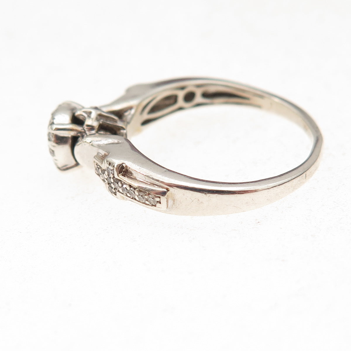 925 Sterling Silver Real Round-Cut Diamond Cross Engagement Ring Size 6