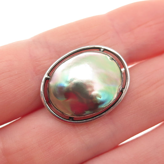 925 Sterling Silver Antique Art Deco Real Blister Abalone Pearl Pin Brooch