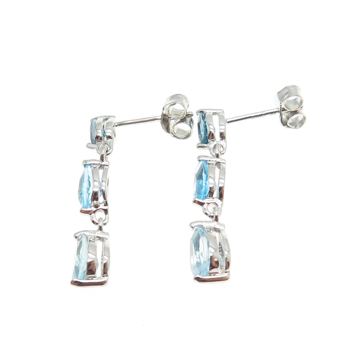 DBJ DEE BERKLEY JEWELRY 925 Sterling Silver Real Blue Topaz Dangling Earrings