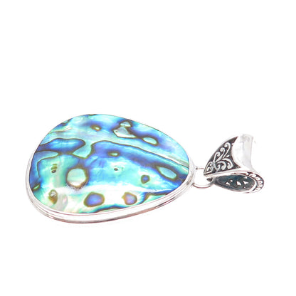925 Sterling Silver Vintage Real Abalone Shell Teardrop Charm Pendant
