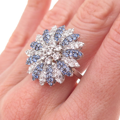 Suzy Levian 925 Sterling Cognac Diamond Blue Sapphire White Topaz Ring Size 7.25