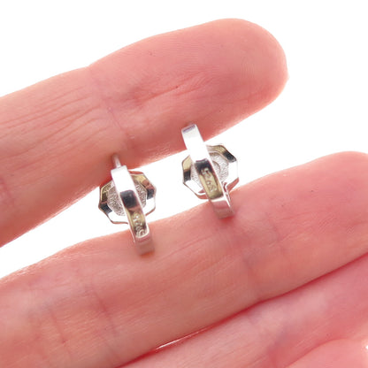 925 Sterling Silver Round-Cut Pink & White C Z Floral Hoop Earrings