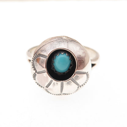 Old Pawn 925 Sterling Silver Vintage Turquoise Concho Shadow Box Ring Size 7.5