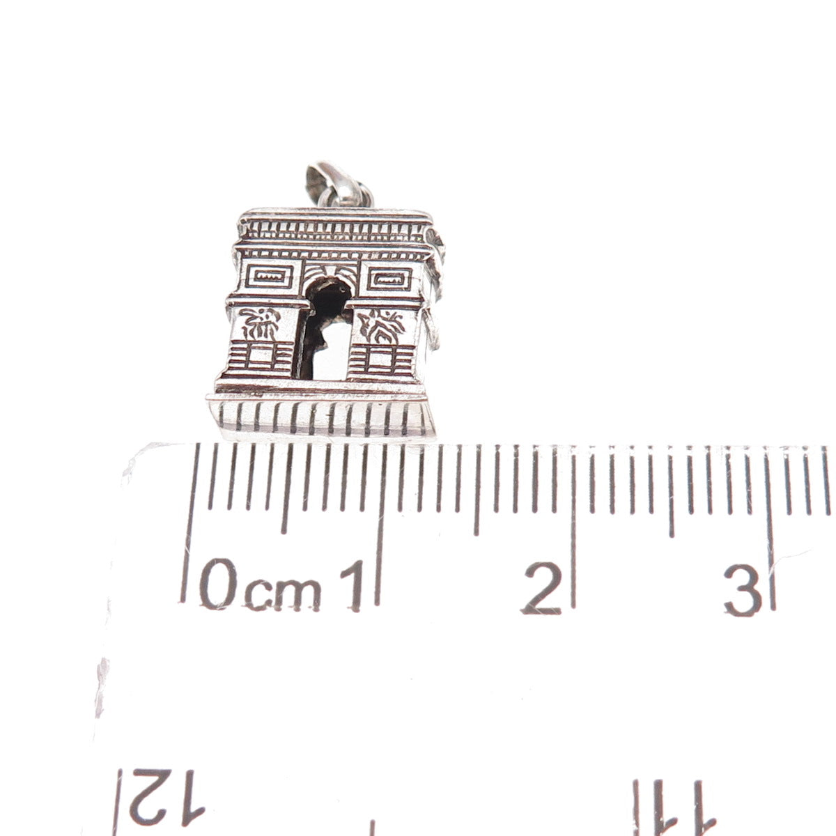 800 Silver Antique Art Deco France Arc de Triomphe Oxidized 3D Charm Pendant