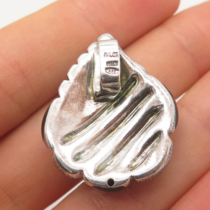 925 Sterling Silver Vintage Italy Milor Real Black Onyx Gemstone Slide Pendant