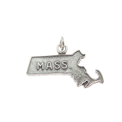 925 Sterling Silver Vintage Massachusetts State Map Minimalist Charm Pendant