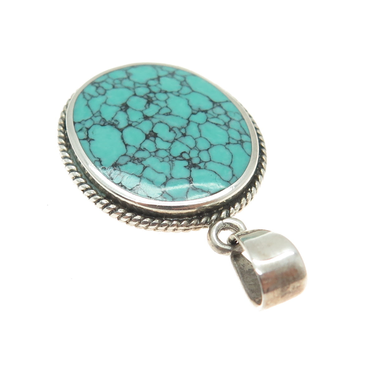 CHARLES WINSTON 925 Sterling Silver Vintage Kingman Turquoise Gem Oval Pendant