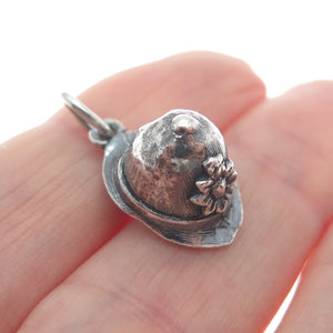 925 Sterling Silver Vintage Firefighter Helmet Oxidized Minimalist 3D Pendant