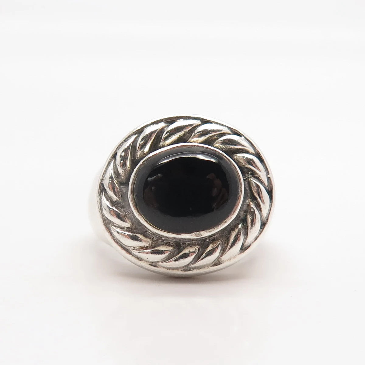 925 Sterling Silver Vintage Real Black Onyx Gemstone Twisted Ring Size 7.5