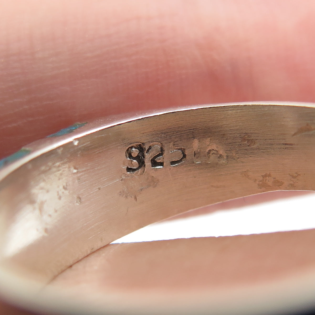 925 Sterling Silver Vintage Mexico Real Turquoise Inlay Ring Size 6.75