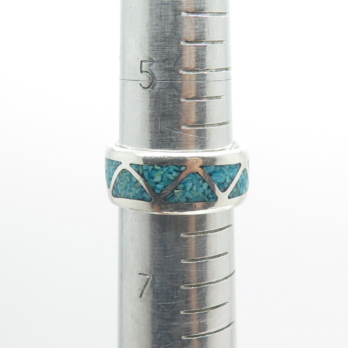 J&F Tsinijinnie Old Pawn Sterling Silver Vintage Turquoise Inlay Ring Size 6.25