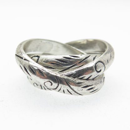 925 Sterling Silver Vintage Engraved Trinity Interlocked Band Ring Size 6