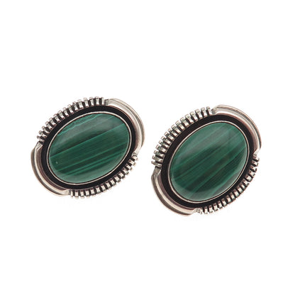 Leslie Yazzie Navajo Old Pawn 925 Sterling Silver Vintage Malachite Earrings