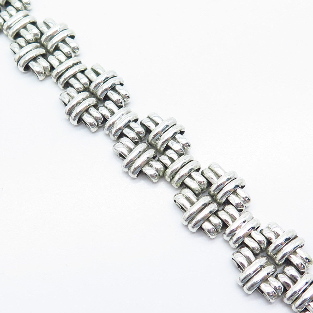 925 Sterling Silver Vintage Ribbed Panel Link Bracelet 7.5"