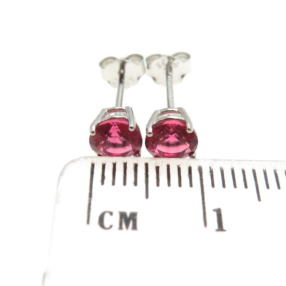 925 Sterling Silver Pink Round-Cut Shaped C Z Stud Earrings